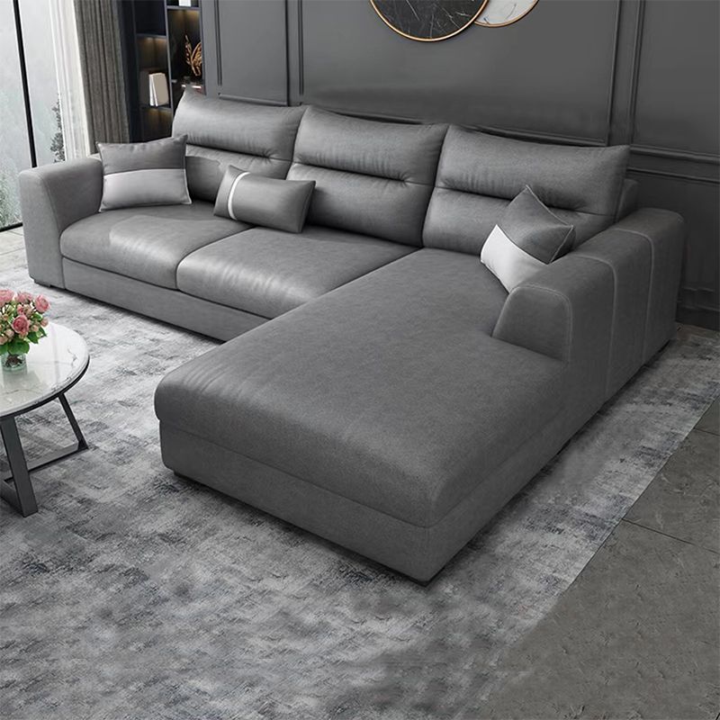Faux Leather Sectional Stain-Resistant Square Arm Sectional with Pillowed Back Cushions