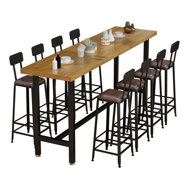 Rectangle Pine Wood Top Bar Table Industrial Bar Table with Trestle Base in Black Clearhalo 'Bar Furniture' 'Bar Tables' 'bar_tables' 'furn' 'furn_bar_tables' 'Furniture' 'Kitchen & Dining Furniture' 1200x1200_9b368900-94ca-4497-8b21-2b66d3958f9e