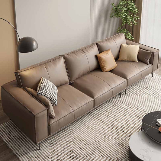 Genuine Leather Sofa 37" High Tuxedo Arm Sofa with Pillows for Living Room