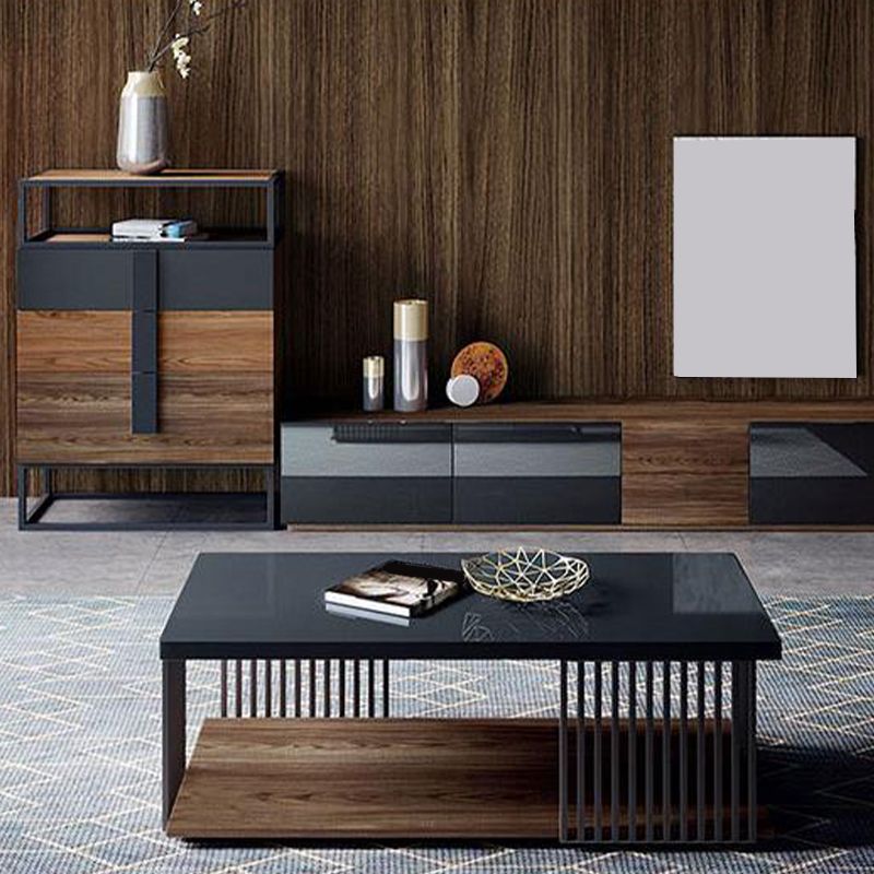 Rectangular Iron and Wood Coffee Cocktail Table with Storage Clearhalo 'Coffee & Accent Tables' 'Coffee Tables' 'coffee_tables' 'furn' 'furn_coffee_tables' 'Furniture' 'Living Room Furniture' 1200x1200_9b3efa97-5a7b-461c-8276-ddb5d3071579
