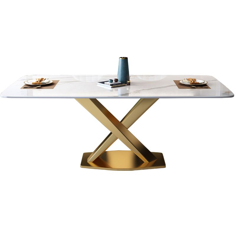 Modern Sintered Stone Dining Table Rectangular Dining Table Set with X-shaped Metal Frame Clearhalo 'Dining Room Sets' 'Dining Tables & Seating' 'dining_room_set' 'furn' 'furn_dining_room_set' 'Furniture' 'furniture_dining_room_set' 'Kitchen & Dining Furniture' 'kitchen&dining_furn' 'kitchen' 1200x1200_9b3fa8b4-bbb7-4e93-b046-be18b1cf505a