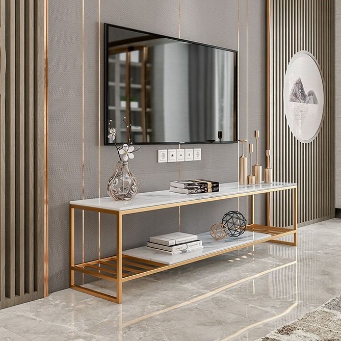 17.72 "H TV Style Glam Style Open Rangement Console TV avec 2 étagères pour le salon