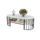 Glam Oval Coffee Table with Marble Top and Storage Shelf and Steel Base