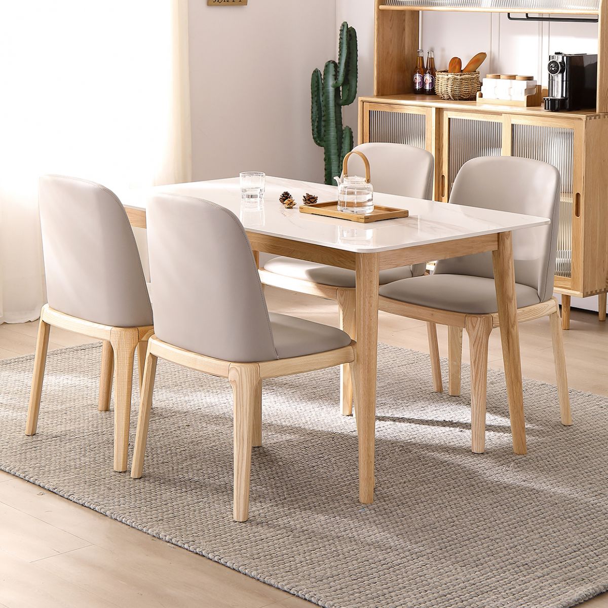 Simplicity Rectangle Dining Table White Sintered Stone Table with 4 Oak Solid Wood Legs Clearhalo ' dining_table' 'Dining Tables & Seating' 'Dining Tables' 'furn' 'furn_dining_table' 'Furniture' 'furniture_dining_table' 'Kitchen & Dining Furniture' 'kitchen&dining_furn' 'kitchen' 'kitchen_dining_table' 1200x1200_9b4337bc-64df-4e3b-b87c-53a2e5e9bf7a
