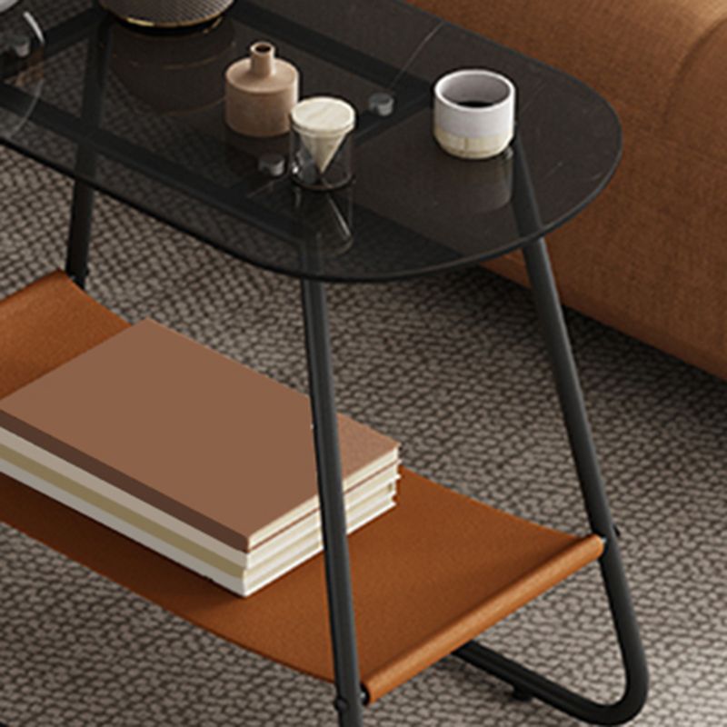 Mesa lateral de trineo elíptico de vidrio 20.9 "de altura de 1 estante