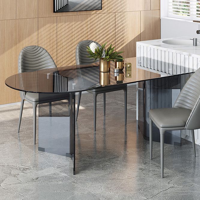 Contemporary Tempered Glass Dining Table Double Pedestal Dining Table for Dining Room Clearhalo ' dining_table' 'Dining Tables & Seating' 'Dining Tables' 'Furniture' 'furniture_dining_table' 'Kitchen & Dining Furniture' 'kitchen&dining_furn' 'kitchen' 'kitchen_dining_table' 1200x1200_9b4e275b-80f6-41c0-88c8-4fab9edc4724