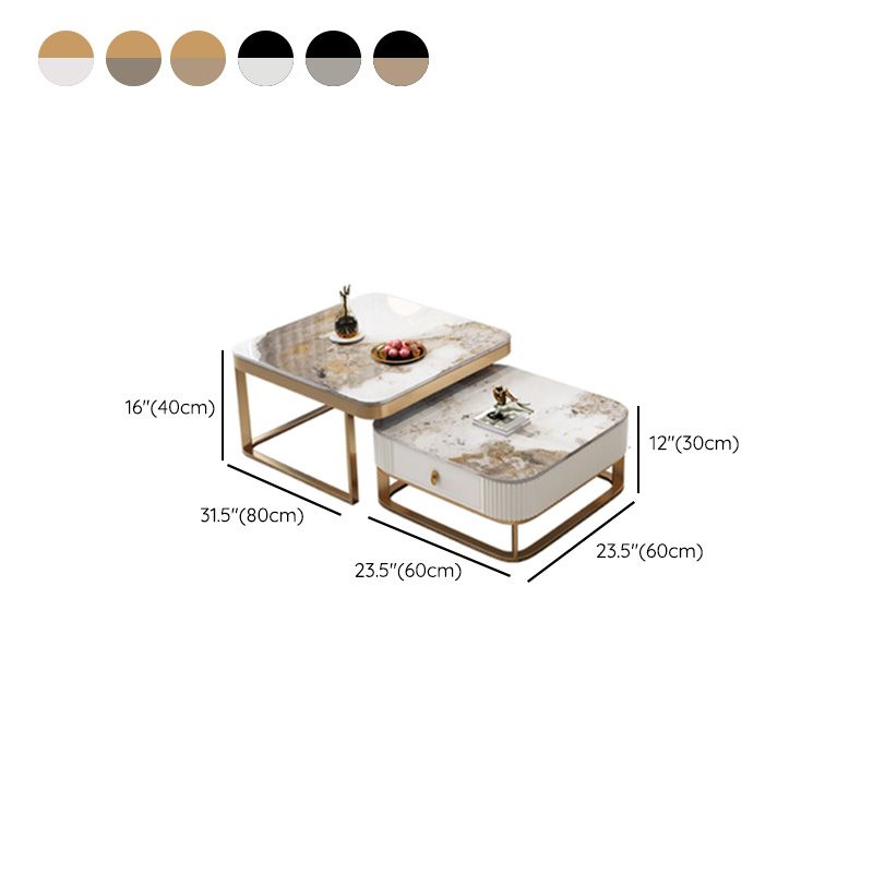 Slate Coffee Table Glam Frame Nesting Coffee Table Set with Drawer Clearhalo 'Coffee & Accent Tables' 'Coffee Tables' 'coffee_tables' 'furn' 'furn_coffee_tables' 'Furniture' 'Living Room Furniture' 1200x1200_9b4ec038-58fe-4d27-b330-f3d90983d10d