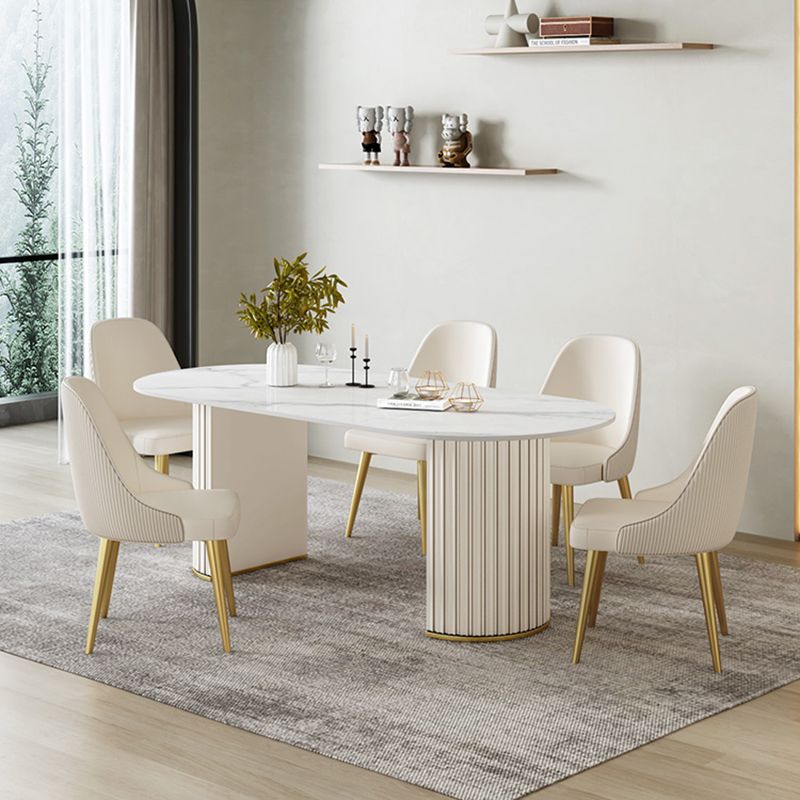 Simple Oval Dining Room Table Sintered Stone Top Double Pedestal Table Clearhalo 'Dining Tables & Seating' 'Dining Tables' 'dining_table' 'furn' 'furn_dining_table' 'Furniture' 'Kitchen & Dining Furniture' 1200x1200_9b504435-e751-474e-a4da-aa01e45bb081