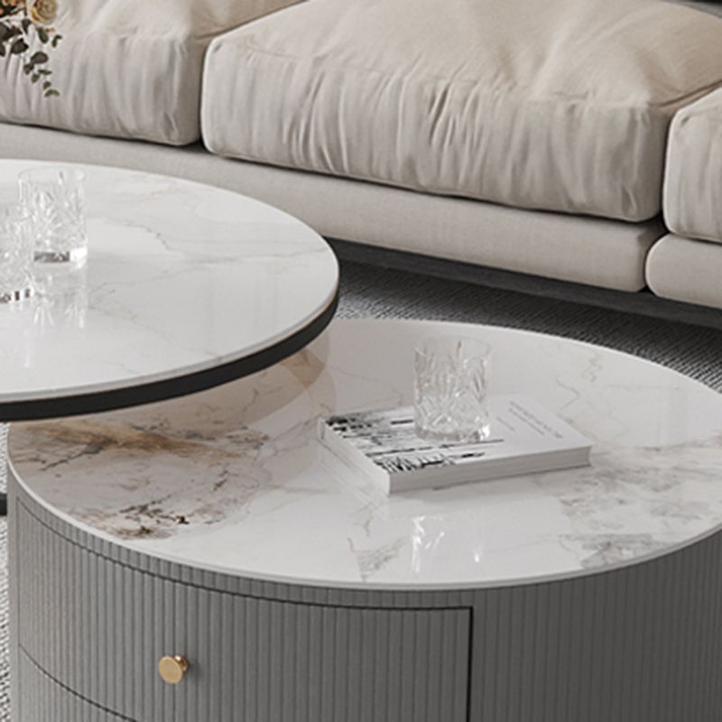 Contemporary Cocktail Table Round Glass / Slate Coffee Table with Drawers Clearhalo 'Coffee & Accent Tables' 'Coffee Tables' 'coffee_tables' 'furn' 'furn_coffee_tables' 'Furniture' 'Living Room Furniture' 1200x1200_9b565f91-45e5-463c-a6a4-a11fe39867fe