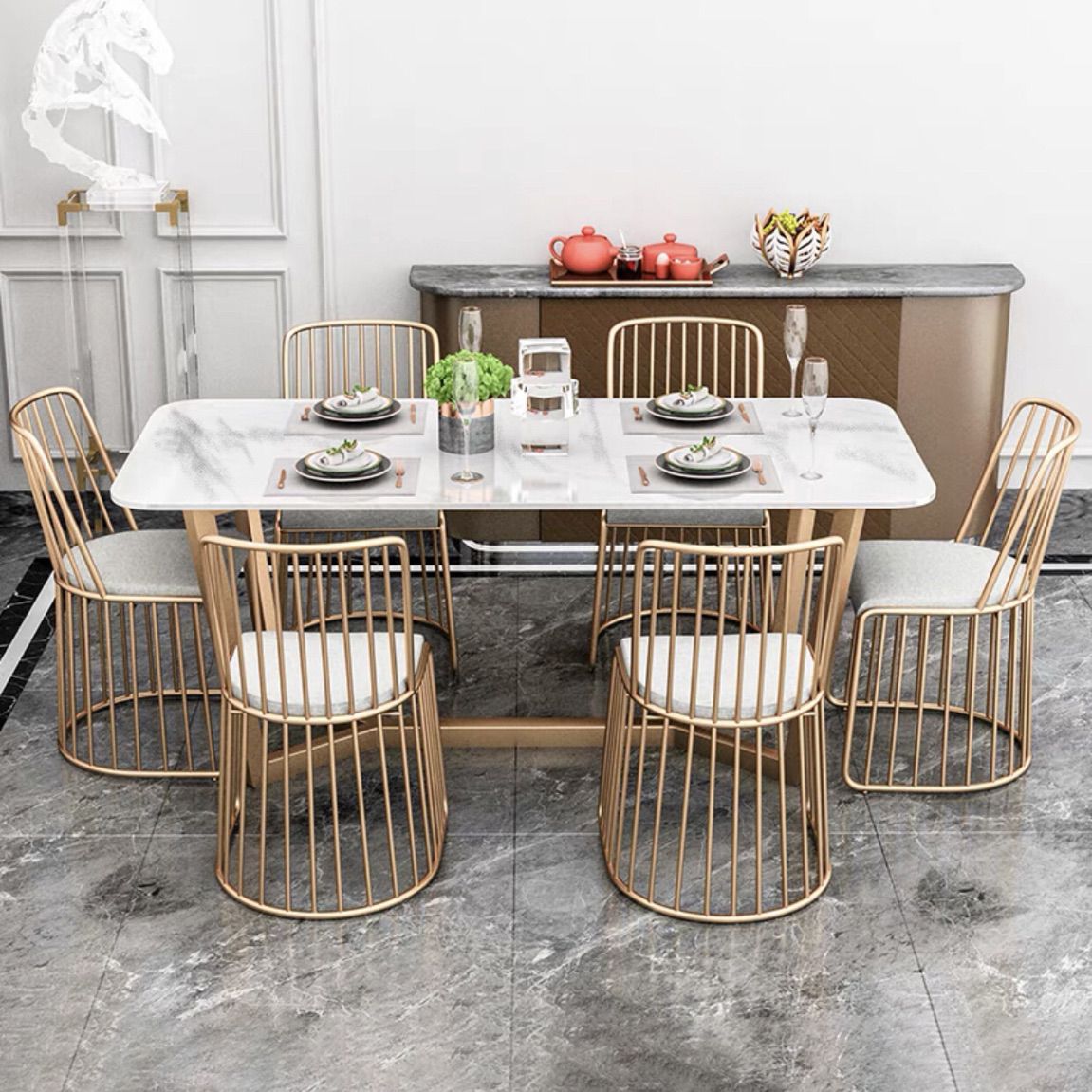 Modern Kitchen Marble Top Furniture of Standard Height Formal Dining Room Table Set Clearhalo 'Dining Room Sets' 'Dining Tables & Seating' 'dining_room_set' 'furn' 'furn_dining_room_set' 'Furniture' 'furniture_dining_room_set' 'Kitchen & Dining Furniture' 'kitchen&dining_furn' 'kitchen' 1200x1200_9b596c87-4d59-4362-9e59-b807b8c490e6