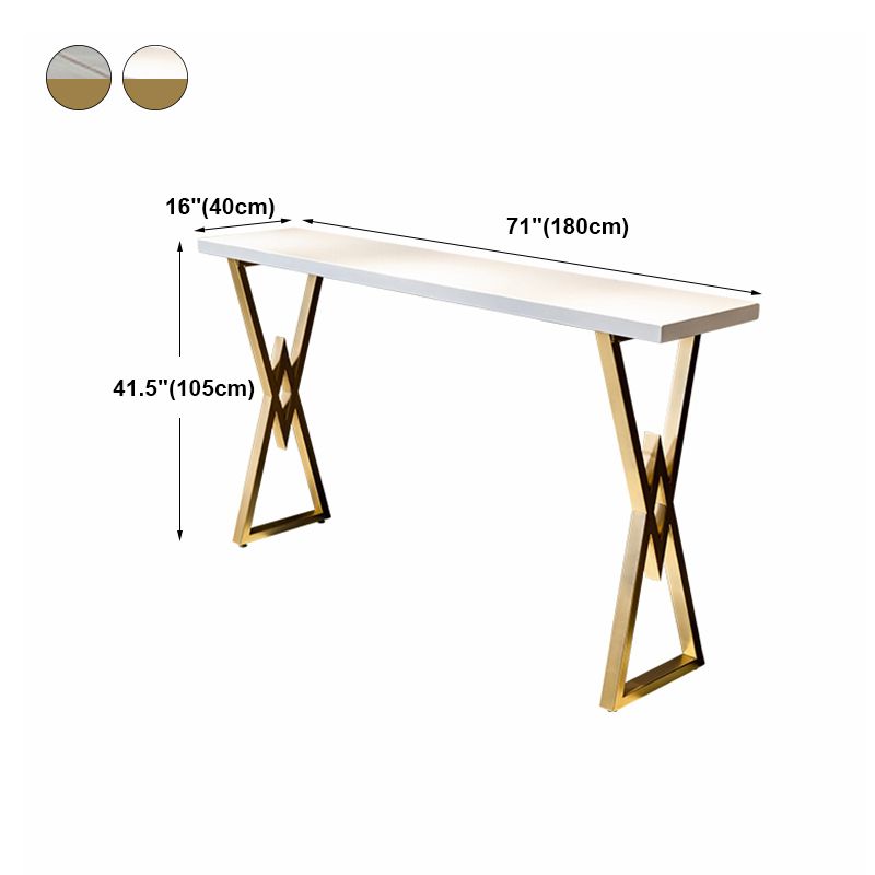 Glam Marble Bar Table with Rectangle Table Top Gold Double Pedestal Table - 42" H Clearhalo 'Bar Furniture' 'Bar Tables' 'bar_tables' 'furn' 'furn_bar_tables' 'Furniture' 'furniture_bar_tables' 'Kitchen & Dining Furniture' 1200x1200_9b5bf87b-8ae2-4291-ab9f-665f903e0d5b