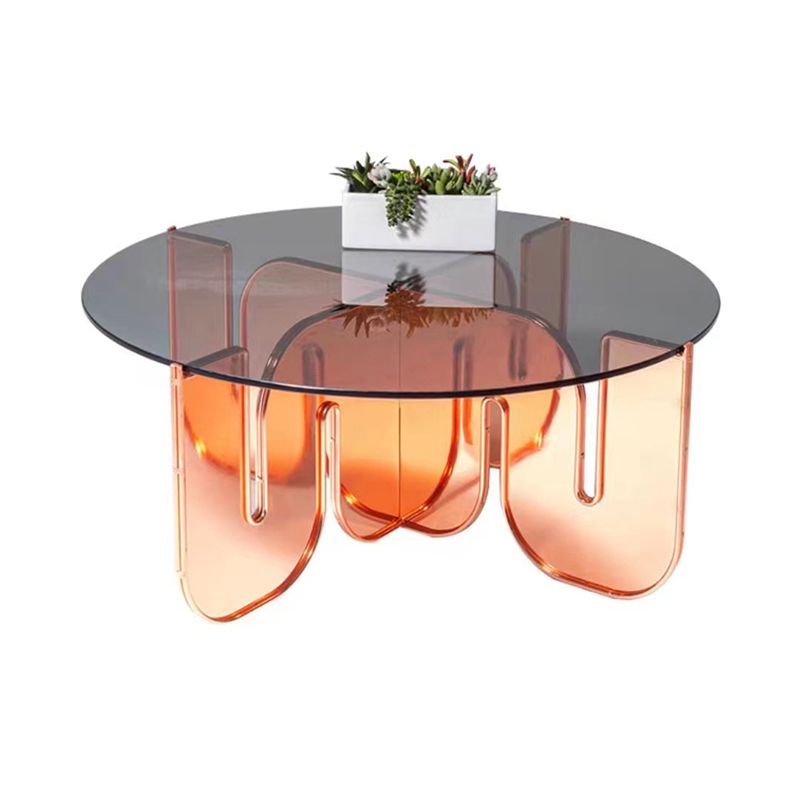 Contemporary Round Coffee Table with Glass Top and Acrylic Cross Base Clearhalo 'Coffee & Accent Tables' 'Coffee Tables' 'coffee_tables' 'furn' 'furn_coffee_tables' 'Furniture' 'Living Room Furniture' 1200x1200_9b5d7bb0-4e43-448e-9925-c7ffb08f994d