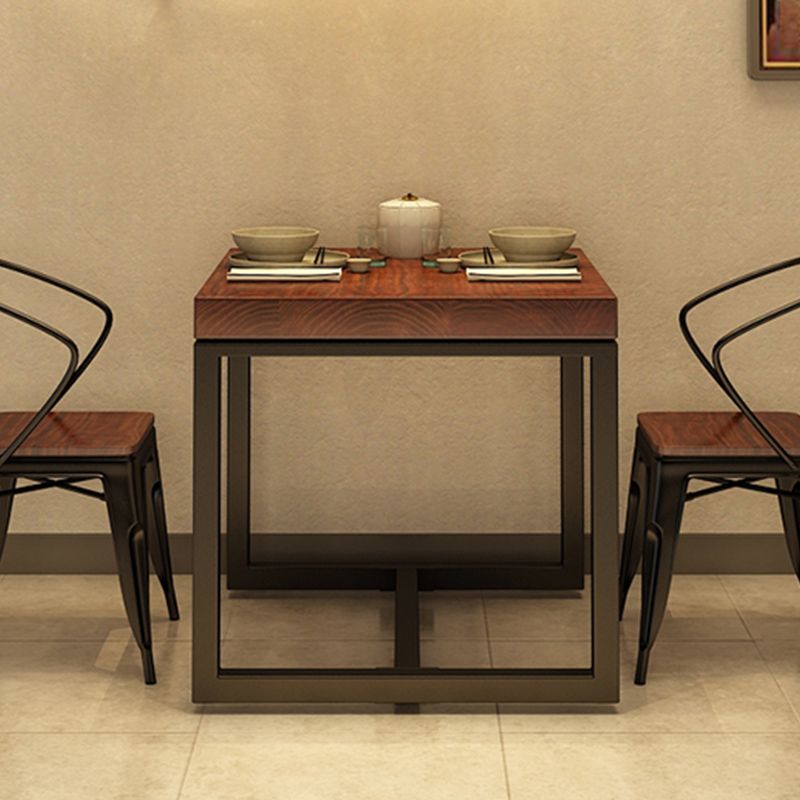 Solid Wood Dining Table Industrial Square Table with Black Frame