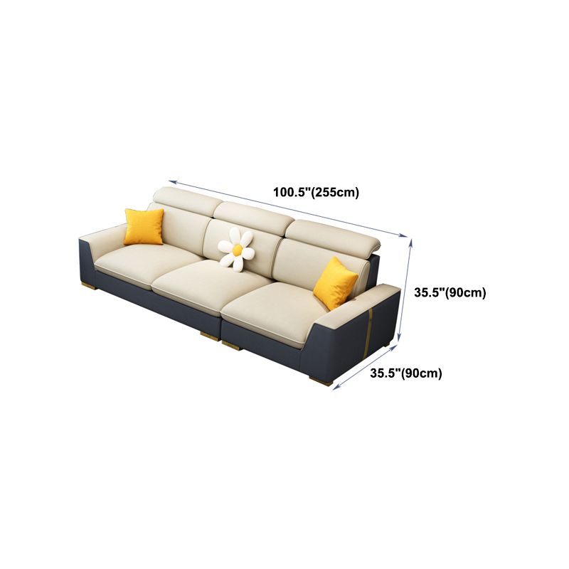 Nordic Grey and Beige Sofa Faux Leather Square Sewn Pillow Back Sofa Clearhalo 'furn' 'furn_sectionals' 'Furniture' 'Living Room Furniture' 'Sectionals' 1200x1200_9b5f38cf-211b-4437-9294-c78fad5b2c34