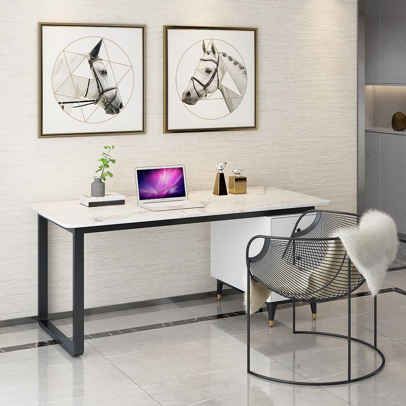 Artificial Marble Office Desk Glam Style Writing Desk with 3-drawer Clearhalo 'Furniture' 'furniture_office_desk' 'Office Desks' 'Office Furniture' 'office_desk' 1200x1200_9b60aaa5-1f16-4478-a689-c53b90a2657b