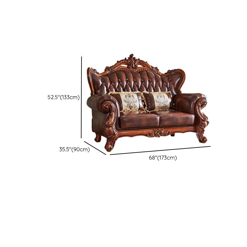Tufted Split-Back Sofa Genuine Leather Rolled Arm Sofa in Brown Clearhalo 'furn' 'furn_sofas' 'Furniture' 'Living Room Furniture' 'Sofa' 'sofas' 1200x1200_9b637be3-80d6-435d-87b8-e7fd4746393d