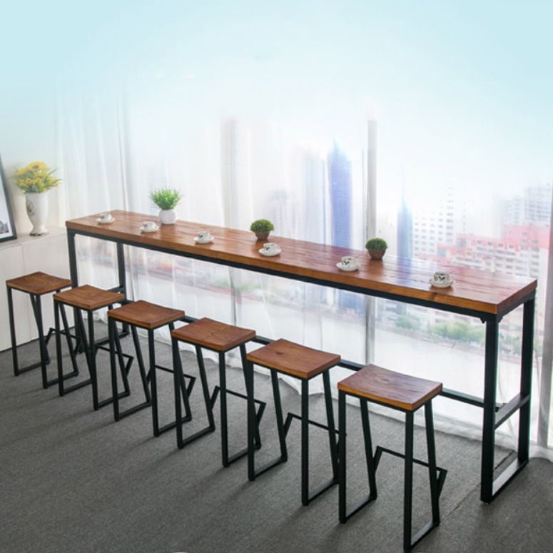 Pine Wood Bar Dining Table Industrial Rectangle Bar Table with Trestle for Cafe Kitchen Clearhalo 'Bar Furniture' 'Bar Tables' 'bar_tables' 'furn' 'furn_bar_tables' 'Furniture' 'Kitchen & Dining Furniture' 1200x1200_9b65cdff-2d6b-4a50-84b0-b02629db8f8e