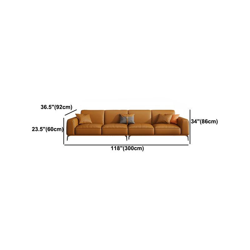 Tan Genuine Leather Sectional/Sofa Square Arm Sectional for Apartment