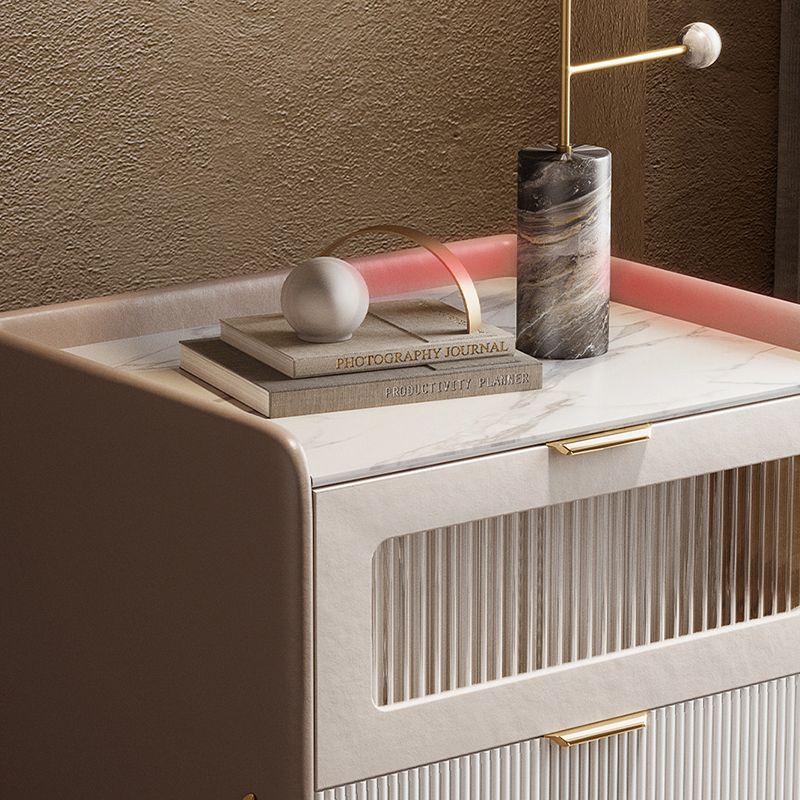 2 Drawers Contemporary Bedside Cabinet Antique Finish Bed Nightstand