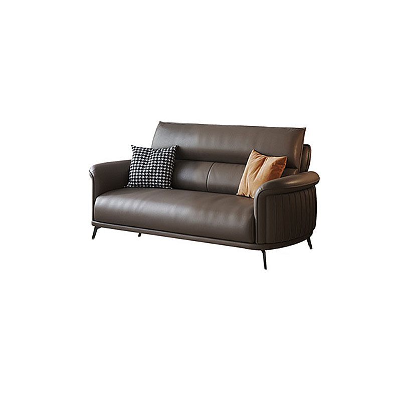 Flared Arm Sofa with Bolster Pillows Modern Leather Sofa in Brown