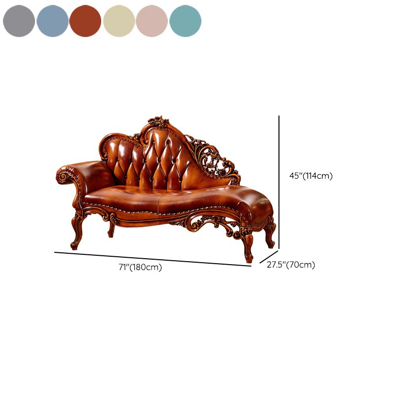 Genuine Leather Accent Chair Traditional Solid Wood Rolled Arms Chaise Clearhalo 'Chairs & Seating' 'Chaise Lounge' 'chaise_lounge' 'furn' 'furn_chaise_lounge' 'Furniture' 'Living Room Furniture' 1200x1200_9b6d02cb-7b5e-4620-81b1-f99c21d01593
