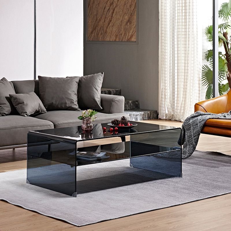 15.7"H Modern Sled Base White/black Glass Square Coffee Table with Shelf Clearhalo 'Coffee & Accent Tables' 'Coffee Tables' 'coffee_tables' 'furn' 'furn_coffee_tables' 'Furniture' 'Living Room Furniture' 1200x1200_9b6eba30-3fee-4d16-a3e8-b446bbf7aee7