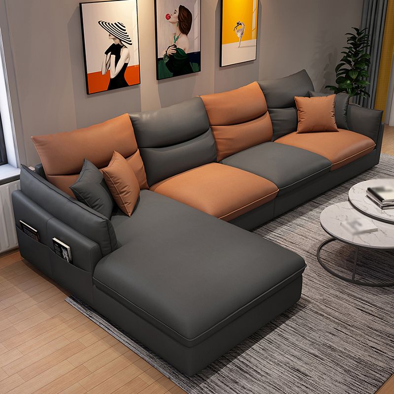 Faux Leather High Back Pillow Top Arm Sectional with Storage and Stain-Resistant