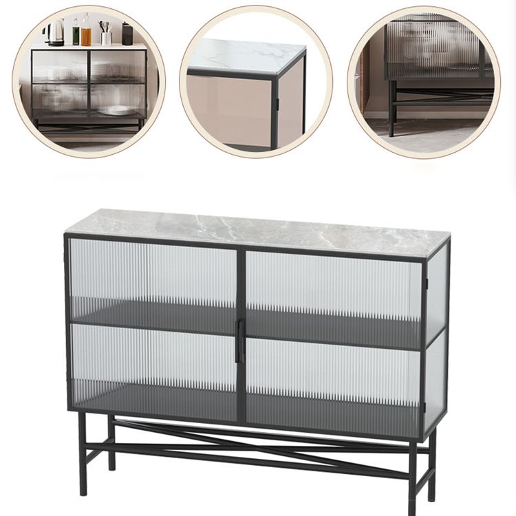 Modern Black Iron Sideboard Glass Door Dining Server with Stone Countertop for Living Room Clearhalo 'buffet_sideboard' 'Buffets & Sideboards' 'furn' 'furn_buffet_sideboard' 'Furniture' 'Kitchen & Dining Furniture' 1200x1200_9b72485a-e5de-4f8d-928c-fd2d99f6633d
