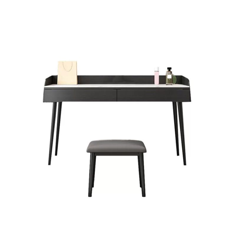 Contemporary Stone Makeup Dressing Table 33.5" H 2 Drawers Vanity Table in Black Clearhalo 'Bedroom Furniture' 'furn' 'furn_makeup_vanities' 'Furniture' 'Makeup Vanities' 'makeup_vanities' 1200x1200_9b782535-a2a3-45b2-98c9-bdddc4f9e74a
