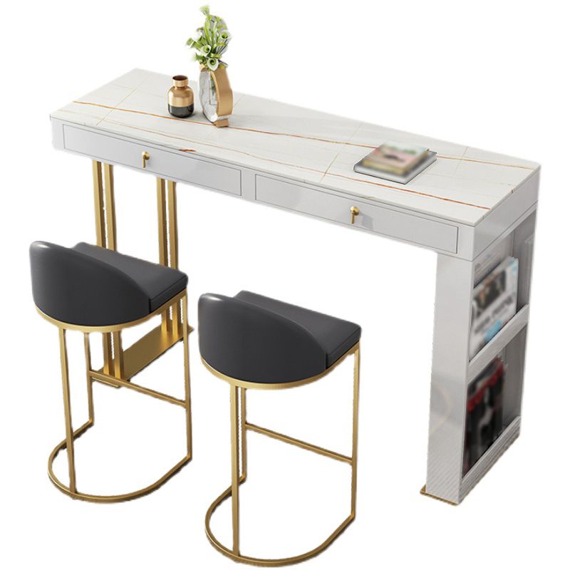 Marble Bistro Bar Table with Rectangle Table Top Double Pedestal Table Clearhalo 'Bar Furniture' 'Bar Tables' 'bar_tables' 'furn' 'furn_bar_tables' 'Furniture' 'Kitchen & Dining Furniture' 1200x1200_9b7948b4-4e52-47ec-bc3d-4f18193277e5