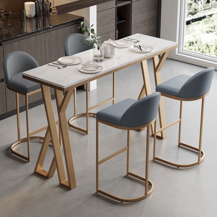 Ensemble de Table de Bar en pierre blanche, 1/5 pièces, Table de Bar et tabourets en métal doré