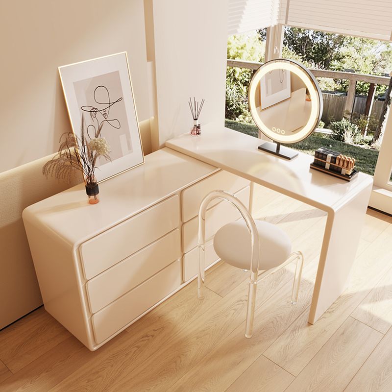 Cream Contemporary Bedroom With Drawer Wooden Lighted Mirror Make-up Vanity