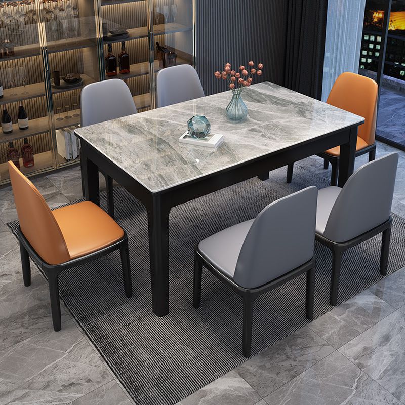 Rectangle 4 Legs Table Mid-Century Modern White Tone Fixed Table of Sintered Stone Clearhalo ' dining_table' 'Dining Tables & Seating' 'Dining Tables' 'furn' 'furn_dining_table' 'Furniture' 'furniture_dining_table' 'Kitchen & Dining Furniture' 'kitchen&dining_furn' 'kitchen' 'kitchen_dining_table' 1200x1200_9b84565e-04d7-4c94-b23b-c7faab3d2be2