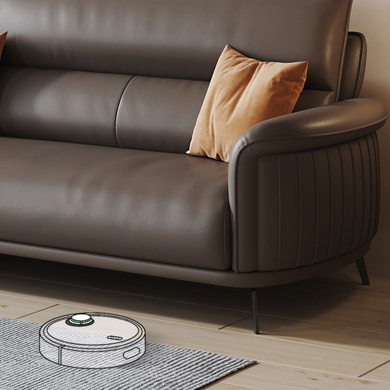 Flared Arm Sofa with Bolster Pillows Modern Leather Sofa in Brown