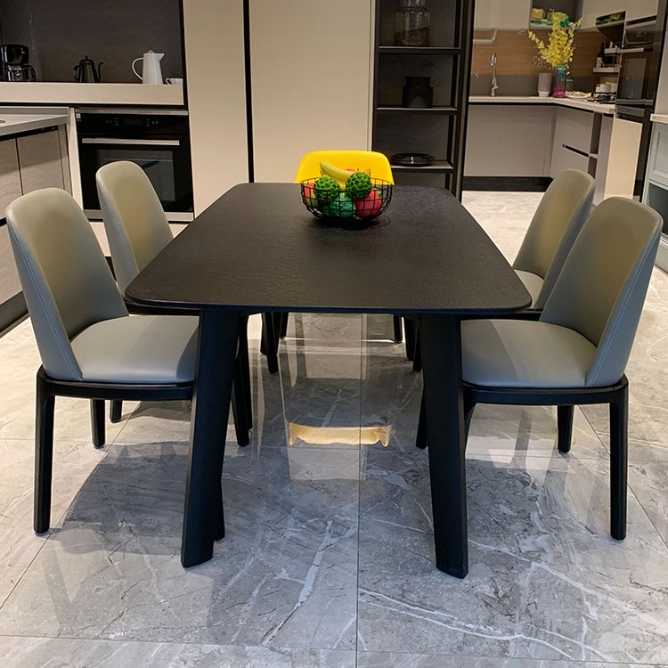 Table à manger moderne pour cuisine Table de dinette noire avec pieds en bois