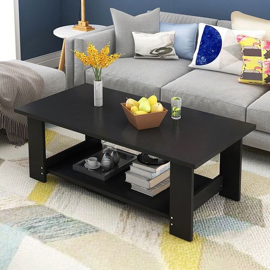 16.53 "Top mesa de café de alto rectángulo de madera 4 patas Cóctel Mesa con estante