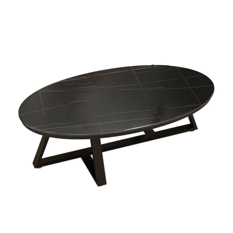 Glam ovale leistenen salontafel, 47 cm hoge cocktailtafel met ijzeren kruispoten