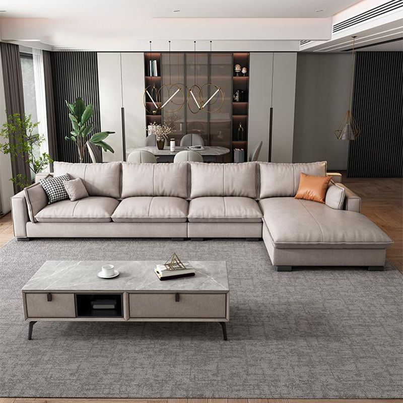 Recessed Arm Sofa & Chaise 129.92" W 66.93" x D 31.5 H" x Loose Back Sofa, Faux Leather