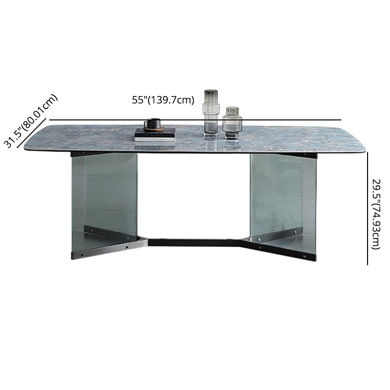 Blue Rectangle Sintered Stone Dining Table for 4/6 with Glass Base Dining Set for Restaurant Clearhalo 'Dining Room Sets' 'Dining Tables & Seating' 'dining_room_set' 'furn' 'furn_dining_room_set' 'Furniture' 'furniture_dining_room_set' 'Kitchen & Dining Furniture' 'kitchen&dining_furn' 'kitchen' 1200x1200_9b8d7d8a-45d1-4238-ad70-a5e1245b71ba
