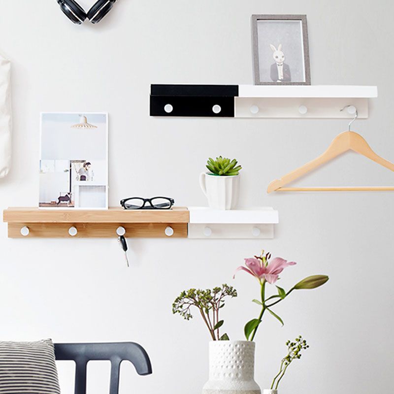 Moderna de colgilla de pelaje de madera montada con estantes y ganchos kit de entrada