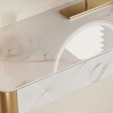 Wood Vanity and Stool in White Luxurious Stone Dressing Table