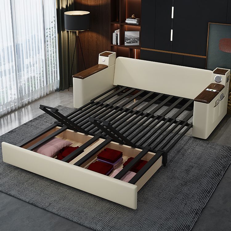 Cama de sofá de 32.28 "con mostaza contemporánea de cuero falso plegable tapizado