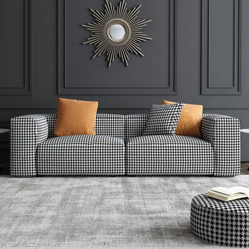 Stof moderne HoundStooth Patroon Sofa Tuxedo Arm Sofa met kussens