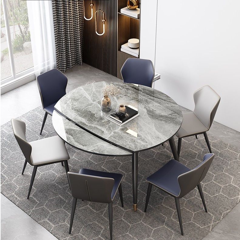 Contemporary Extendable Sintered Stone Table Round Shape Standard Dining Table for Kitchen Clearhalo ' dining_table' 'Dining Tables & Seating' 'Dining Tables' 'furn' 'furn_dining_table' 'Furniture' 'furniture_dining_table' 'Kitchen & Dining Furniture' 'kitchen&dining_furn' 'kitchen' 'kitchen_dining_table' 1200x1200_9b980bd3-c46d-4dea-89b4-32bea6eb9443