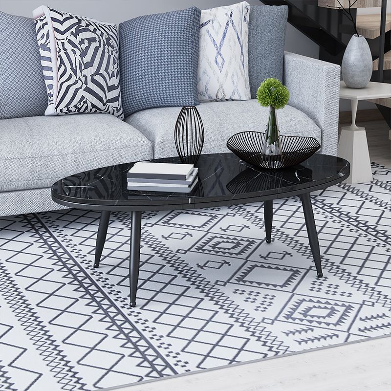 Tavolino da caffè top in pietra ovale con 4 gambe metalliche singolo tavolino