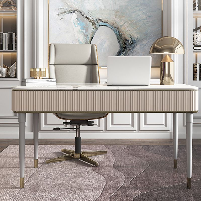 Tables de travail de bureau de forme rectangulaire en pierre en blanc