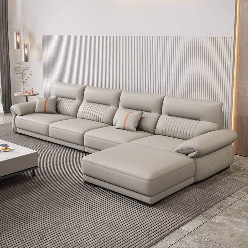 Contemporary Cream Stationary Grain Leather Square Arm Sofa & Chaise Clearhalo 'furn' 'furn_sectionals' 'Furniture' 'Living Room Furniture' 'Sectionals' 1200x1200_9b9be213-96a9-4456-b292-d8b23761200a