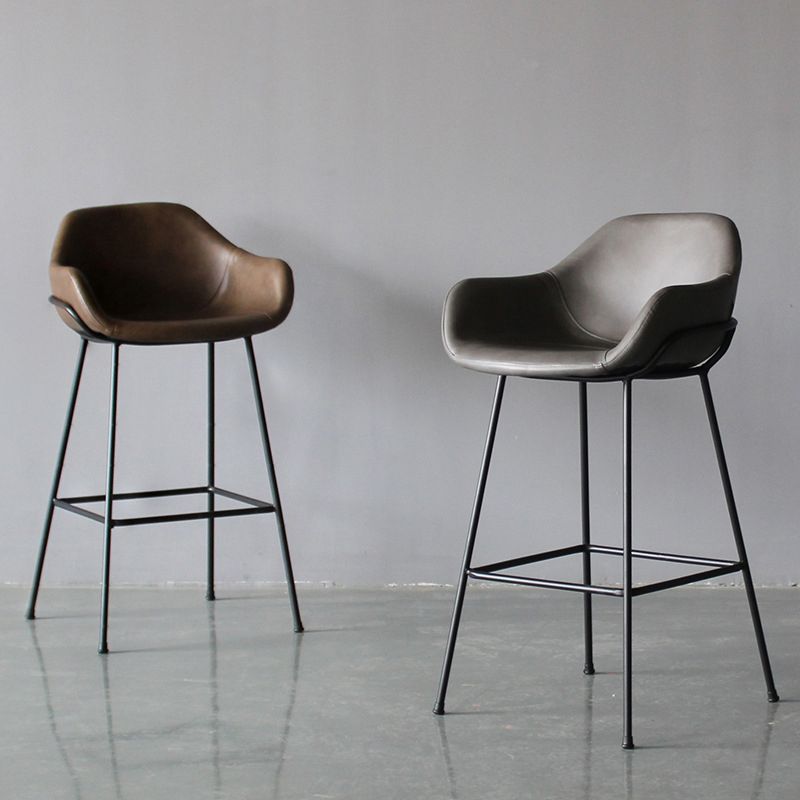 Contemporary Leather Armed Barstool Matte Finish Footrest Low Back Stool Clearhalo 'Bar Furniture' 'Bar Stools' 'bar_stools' 'furn' 'furn_bar_stools' 'Furniture' 'furniture_bar_stools' 'Kitchen & Dining Furniture' 1200x1200_9ba37d21-2224-4a5b-9d3f-8911a93aa55d