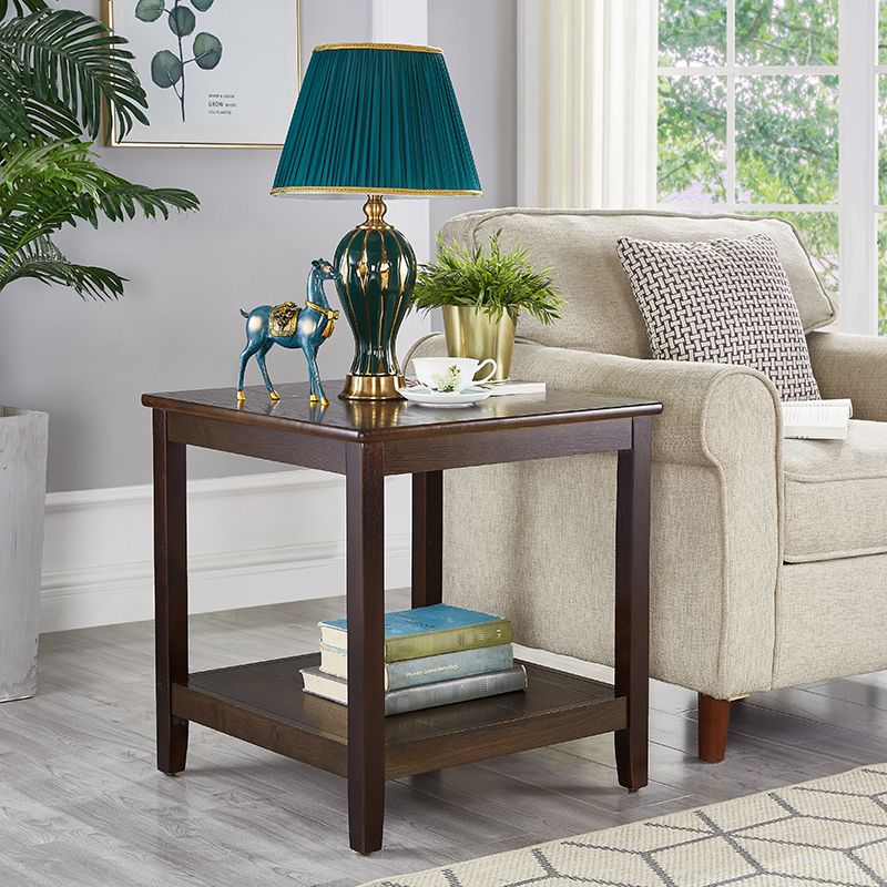 Rubberwood Double Tier End Table, Brown End Table with Storage Clearhalo 'Coffee & Accent Tables' 'End & Side Tables' 'end_side_table' 'end_side_tables' 'furn' 'furn_end_side_tables' 'Furniture' 'furniture_end_side_table' 'Living Room Furniture' 1200x1200_9ba574d7-c49f-4e22-b7c6-7104f72336b8