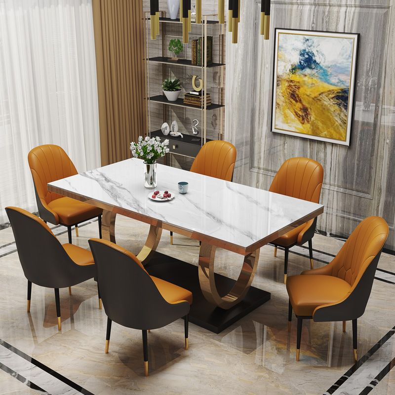 Metal Traditional Luxury Rectangle Indoor Table Sintered Stone Table with Metal Pedestal Base Clearhalo ' dining_table' 'Dining Tables & Seating' 'Dining Tables' 'furn' 'furn_dining_table' 'Furniture' 'furniture_dining_table' 'Kitchen & Dining Furniture' 'kitchen&dining_furn' 'kitchen' 'kitchen_dining_table' 1200x1200_9baa2130-1c17-434d-8528-2a47d7b96cb0